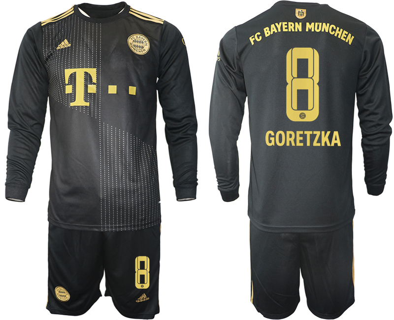 Men 2021-2022 Club Bayern Munich away black Long Sleeve #8 Soccer Jersey